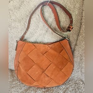 Treasure & Bond Woven Suede Leather Trim Crossbody bag Burnt Orange Hobo Purse